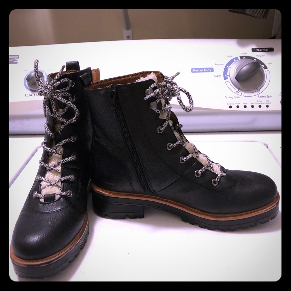 Black lace up lug sole boots